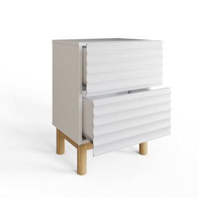 GFW Karla Ribbed 2 Drawer Bedside Table White