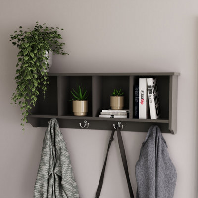 WHITE Kempton Wall Rack Storage Unit Shelf Holder Coat Jacket