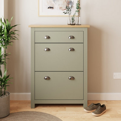 GFW Lancaster 2 Door 1 Drawer Shoe Cabinet Sage Green