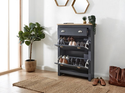 GFW Lancaster 2 Door 1 Drawer Shoe Cabinet Slate Blue DIY at B Q