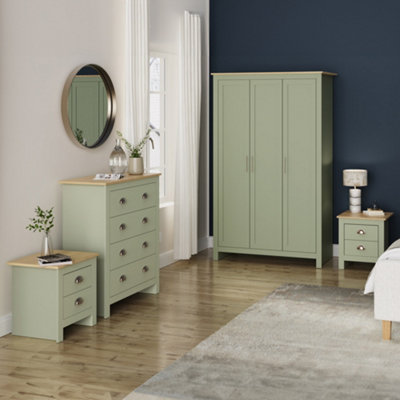 GFW Lancaster 4 piece bedroom set - Wardrobe Chest of Drawers Bedside - Sage Green