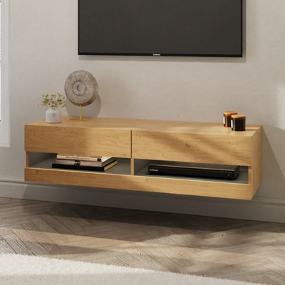 GFW Leon 120cm Wall TV Unit with LED Oak | DIY at B&Q