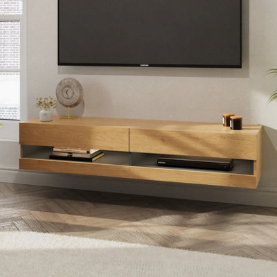 GFW Leon 180cm Wall TV Unit with LED Oak