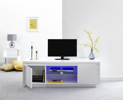 GFW Polar High Gloss LED Large TV Unit White