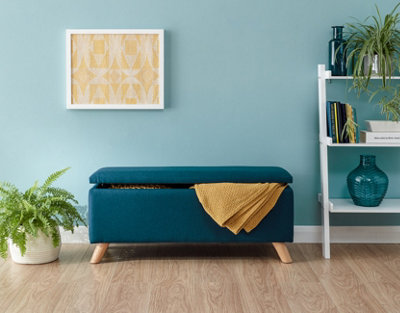 Teal storage store bench