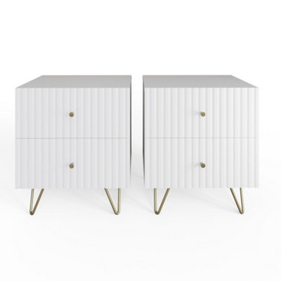 GFW Thalia Ribbed 2 Drawer Bedside Table Pair White