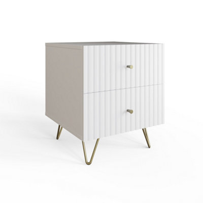 GFW Thalia Ribbed 2 Drawer Bedside Table White