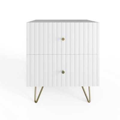 GFW Thalia Ribbed 2 Drawer Bedside Table White