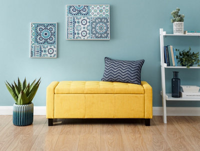 Yellow upholstered store storage bench