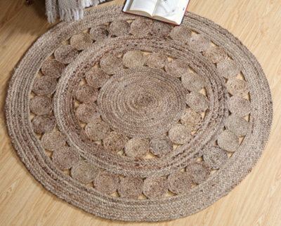 GHERANA Circle Rug Jute in Flat Weave Round Design / 120 cm Diameter