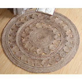 GHERANA Circle Rug Jute in Flat Weave Round Design / 120 cm Diameter