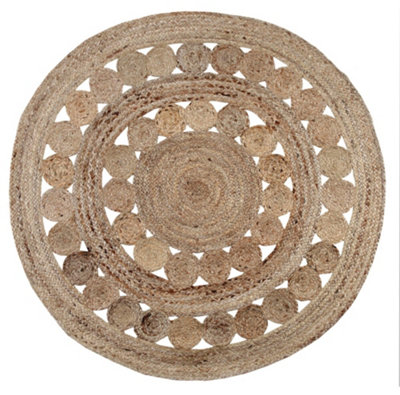 GHERANA Circle Rug Jute in Flat Weave Round Design / 150 cm Diameter