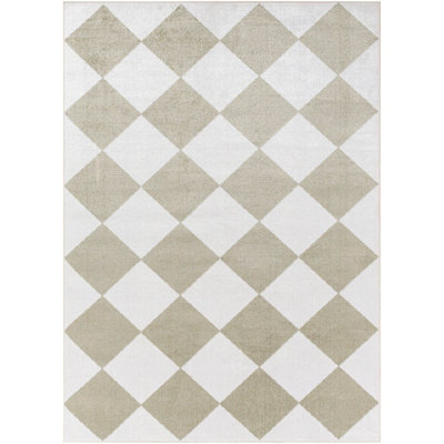 GHISLAINE Machine Washable Modern Boho Diamond Dusty Sage Area Rug 160 x 213 cm