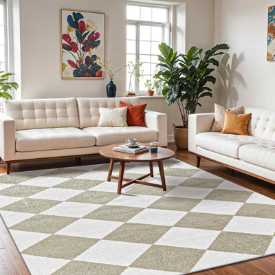 GHISLAINE Machine Washable Modern Boho Diamond Dusty Sage Area Rug 160 x 213 cm