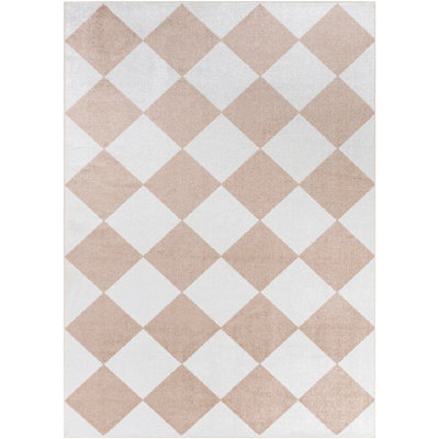GHISLAINE Machine Washable Modern Boho Diamond Light Brown Area Rug 160 x 213 cm