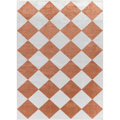 GHISLAINE Machine Washable Modern Boho Diamond Rust Area Rug 160 x 213 cm