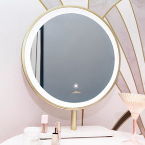 Gia Small Gold Marble Touch Sensor LED Makeup Mirror with Lights