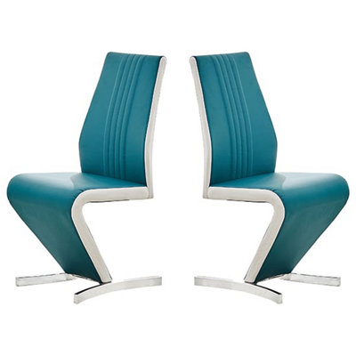Gia Teal And White Faux Leather Dining Chairs In Pair