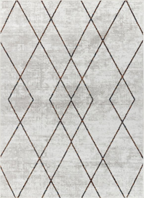 GIANNA Scandi Geometric White/Orange Area Rug 120 x 170 cm