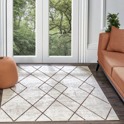 GIANNA Scandi Geometric White/Orange Area Rug 120 x 170 cm