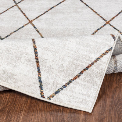 GIANNA Scandi Geometric White/Orange Area Rug 120 x 170 cm