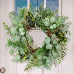 Giant Eucalyptus Hedgerow Spring Summer Evergreen All Year Front Door Decoration Wreath 50cm