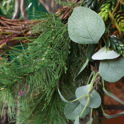 Giant Eucalyptus Spring Summer All Year Front Door Decoration Wreath 50cm with Garland 1.8m
