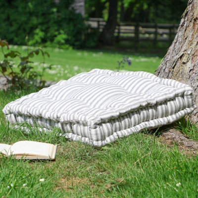 Giant Grey Striped Outdoor Garden Chair Seat Pad Cushion (L)50cm x (W)50cm