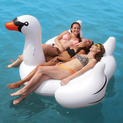 Giant Inflatable Swan Water Float Raft Summer Sea Swim Pool Lounger ...