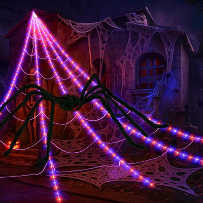 Giant LED Halloween Spider Web with 5ft Plush Spider, Waterproof, 8 ...