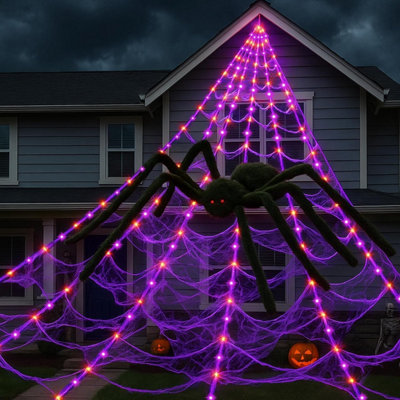 Giant LED Halloween Spider Web with 5ft Plush Spider, Waterproof, 8 ...