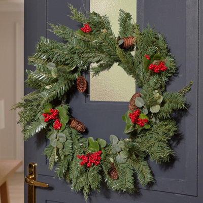 Giant Merry and Bright Eucalyptus and Berry Xmas Door Decoration Winter Autumn Wreath, Christmas Wreath 60cm