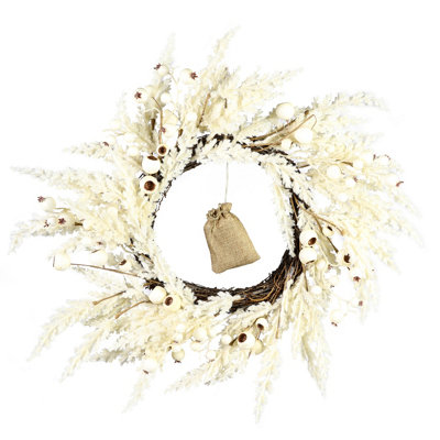 Giant Pampas Pre-Lit Spring Summer All Year Front Door Decoration Wreath with Garland