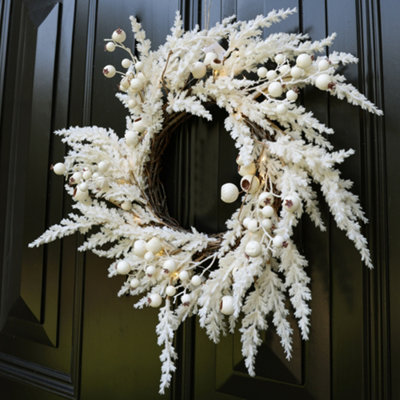 Giant Pampas Pre-Lit Xmas Decoration Christmas Door Wreath 55cm