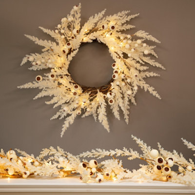 Giant Pampas Pre-Lit Xmas Door Decoration Winter Autumn Wreath, Christmas Wreath with Garland