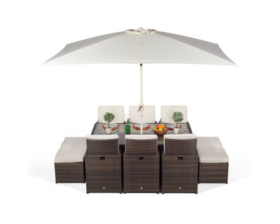 Rattan cube deals dining set brown