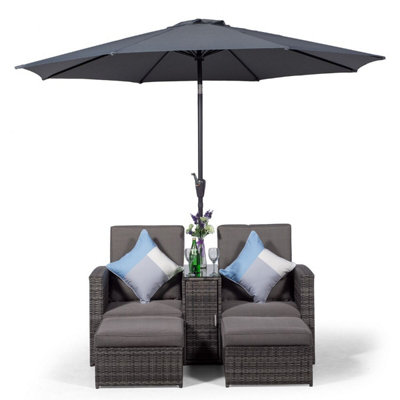 Giardino Nevada Double Reclining Rattan Sun Loungers Set - Grey