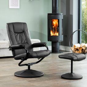 Gibson Bonded Leather and PU Swivel Based Based Recliner and Footstool - Black