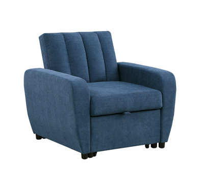 Gibson Modern and Versatile Fabric 1 Seater Chair Bed, Living Room Furniture, Guest Bed, Blue