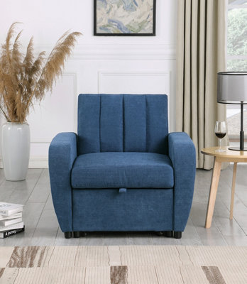 Gibson Modern and Versatile Fabric 1 Seater Chair Bed, Living Room Furniture, Guest Bed, Blue