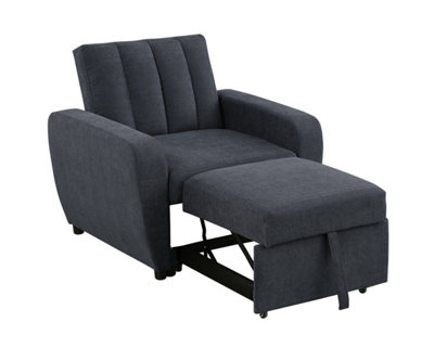 Gibson Modern and Versatile Fabric 1 Seater Chair Bed, Living Room Furniture, Guest Bed, Grey