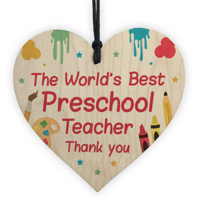 Gift For Preschool Teacher Wood Heart Thank You Gift Preschool Leaving ...