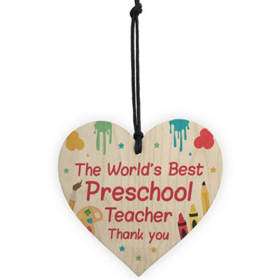 Gift For Preschool Teacher Wood Heart Thank You Gift Preschool Leaving ...