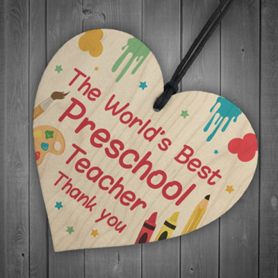 Gift For Preschool Teacher Wood Heart Thank You Gift Preschool Leaving ...