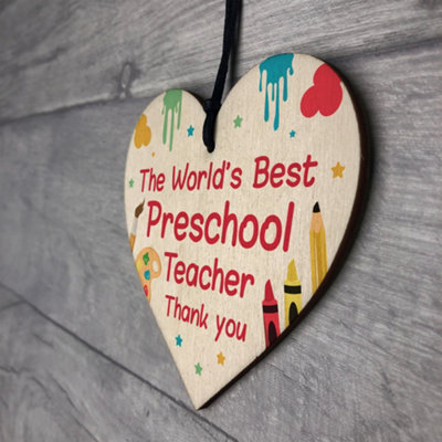Gift For Preschool Teacher Wood Heart Thank You Gift Preschool Leaving ...