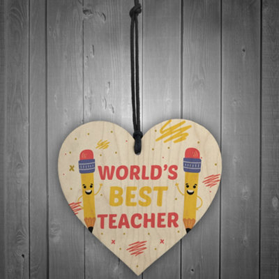 Gift For Teacher Worlds Best Thank You Wooden Heart Leaving School Gift