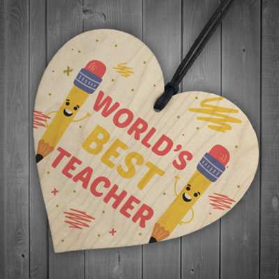 Gift For Teacher Worlds Best Thank You Wooden Heart Leaving School Gift