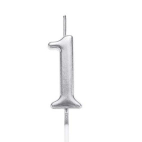 Gifts 4 All Occasions Limited Silver 1 Number Candle Birthday Anniversary Party Cake Decorations Topper, 4.5 cm