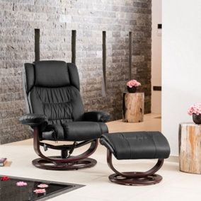 Gilchrist Bonded Leather and PU Swivel Based Based Recliner Chair and Stool and Footstool - Black