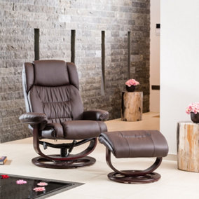 Gilchrist Bonded Leather and PU Swivel Based Based Recliner Chair and Stool and Footstool - Brown